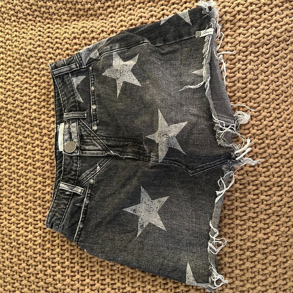 One Teaspoon Trucker Stars Distressed Denim Mini Skirt Size 24
